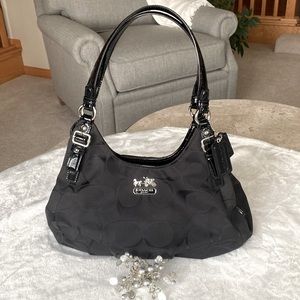 Signature Coach black letter shoulder purse with vinyl straps